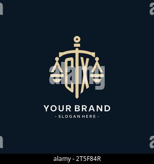 CX initial logo with scale of justice and shield icon, luxury and elegant law firm logo style Stock Vector