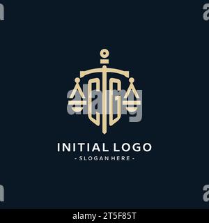 CG initial logo with scale of justice and shield icon, luxury and elegant law firm logo style Stock Vector