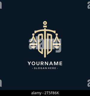CD initial logo with scale of justice and shield icon, luxury and elegant law firm logo style Stock Vector