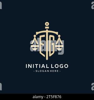 EG initial logo with scale of justice and shield icon, luxury and elegant law firm logo style Stock Vector