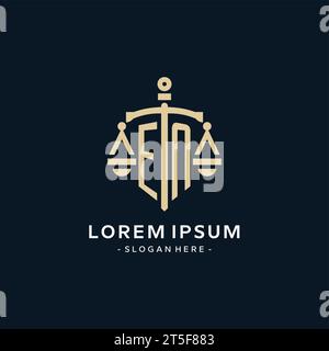 EN initial logo with scale of justice and shield icon, luxury and elegant law firm logo style Stock Vector