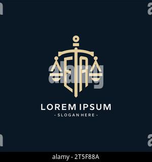 EA initial logo with scale of justice and shield icon, luxury and elegant law firm logo style Stock Vector