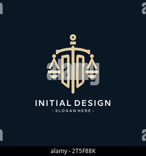 DO initial logo with scale of justice and shield icon, luxury and elegant law firm logo style Stock Vector