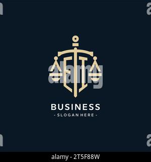 EI initial logo with scale of justice and shield icon, luxury and elegant law firm logo style Stock Vector