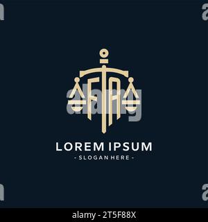 FA initial logo with scale of justice and shield icon, luxury and elegant law firm logo style Stock Vector