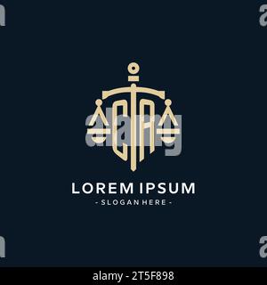 CA initial logo with scale of justice and shield icon, luxury and elegant law firm logo style Stock Vector