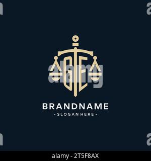 GE initial logo with scale of justice and shield icon, luxury and elegant law firm logo style Stock Vector