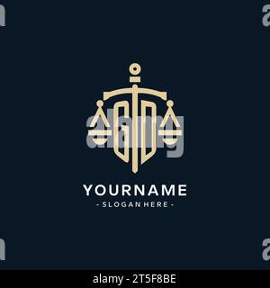 GD initial logo with scale of justice and shield icon, luxury and elegant law firm logo style Stock Vector