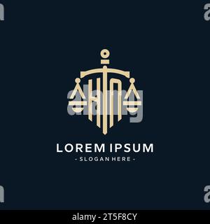 HN initial logo with scale of justice and shield icon, luxury and elegant law firm logo style Stock Vector
