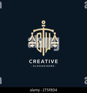 GW initial logo with scale of justice and shield icon, luxury and elegant law firm logo style Stock Vector