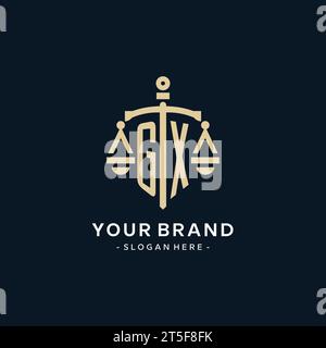 GX initial logo with scale of justice and shield icon, luxury and elegant law firm logo style Stock Vector