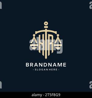 HR initial with scale of justice logo design template, luxury law and ...