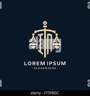 IN initial logo with scale of justice and shield icon, luxury and elegant law firm logo style Stock Vector
