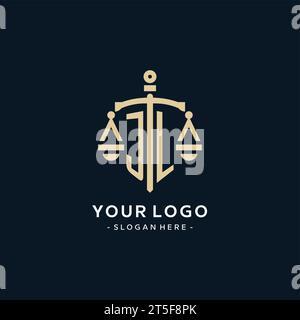 Initial JL logo with shield and scales of justice, luxury and modern ...