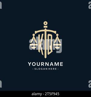 KQ initial logo with scale of justice and shield icon, luxury and elegant law firm logo style Stock Vector