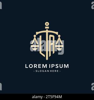 LA initial logo with scale of justice and shield icon, luxury and elegant law firm logo style Stock Vector