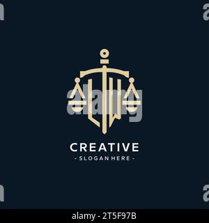 LW initial logo with scale of justice and shield icon, luxury and elegant law firm logo style Stock Vector