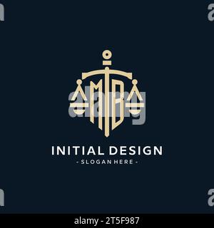 MB initial logo with scale of justice and shield icon, luxury and elegant law firm logo style Stock Vector