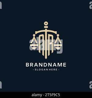 NR initial logo with scale of justice and shield icon, luxury and elegant law firm logo style Stock Vector