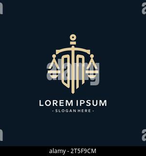 ON initial logo with scale of justice and shield icon, luxury and elegant law firm logo style Stock Vector