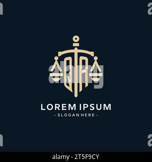 QA initial logo with scale of justice and shield icon, luxury and elegant law firm logo style Stock Vector