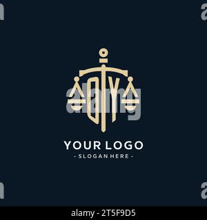 OY initial logo with scale of justice and shield icon, luxury and elegant law firm logo style Stock Vector