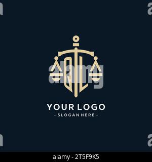 QL initial logo with scale of justice and shield icon, luxury and elegant law firm logo style Stock Vector