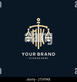 Initial MK logo with shield and scales of justice, luxury and modern ...