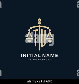 TU initial logo with scale of justice and shield icon, luxury and elegant law firm logo style Stock Vector