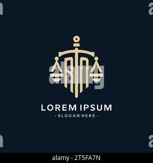RN initial logo with scale of justice and shield icon, luxury and elegant law firm logo style Stock Vector