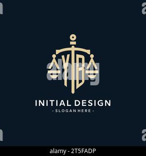 YB initial logo with scale of justice and shield icon, luxury and elegant law firm logo style Stock Vector