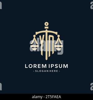 YN initial logo with scale of justice and shield icon, luxury and elegant law firm logo style Stock Vector