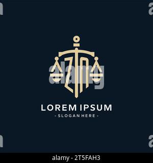 ZN initial logo with scale of justice and shield icon, luxury and elegant law firm logo style Stock Vector