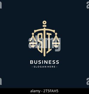 SI initial logo with scale of justice and shield icon, luxury and elegant law firm logo style Stock Vector