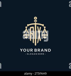 RX initial logo with scale of justice and shield icon, luxury and elegant law firm logo style Stock Vector