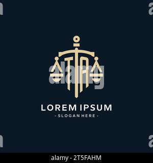 TA initial logo with scale of justice and shield icon, luxury and elegant law firm logo style Stock Vector