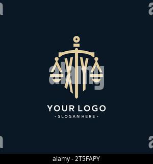 XY initial logo with scale of justice and shield icon, luxury and elegant law firm logo style Stock Vector