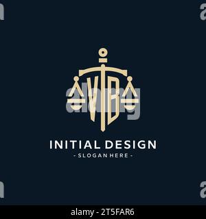 VB initial logo with scale of justice and shield icon, luxury and elegant law firm logo style Stock Vector