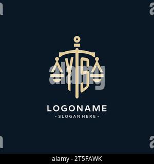 YS initial logo with scale of justice and shield icon, luxury and elegant law firm logo style Stock Vector