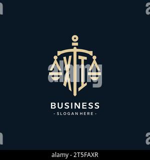 XI initial logo with scale of justice and shield icon, luxury and elegant law firm logo style Stock Vector