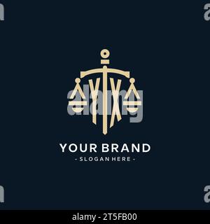 YX initial logo with scale of justice and shield icon, luxury and elegant law firm logo style Stock Vector
