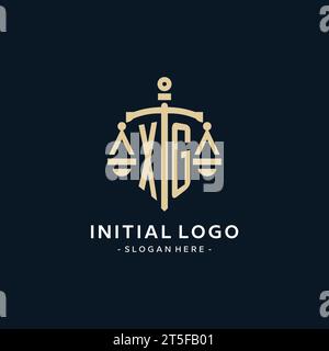 XG initial logo with scale of justice and shield icon, luxury and elegant law firm logo style Stock Vector