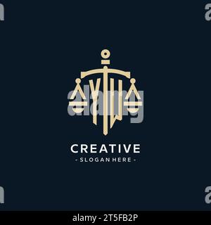 YW initial logo with scale of justice and shield icon, luxury and elegant law firm logo style Stock Vector