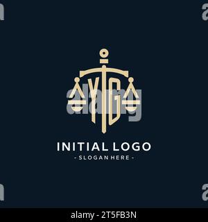 YG initial logo with scale of justice and shield icon, luxury and elegant law firm logo style Stock Vector