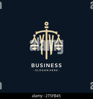 YV initial logo with scale of justice and shield icon, luxury and elegant law firm logo style Stock Vector