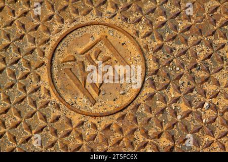 city sewer manhole on the road, china Stock Photo