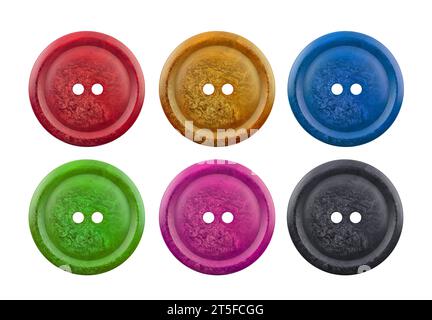 Group of colorful sewing clothing buttons isolated on white background Stock Photo