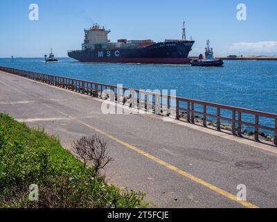 Container Ship MSC REGINA arriving at Durban Port. Stock Photo