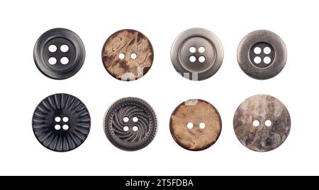 Group of various sewing clothing buttons isolated on white background Stock Photo