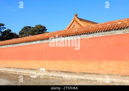 Glazed tile roof and red walls, ZunHua, hebei province, China. Stock Photo